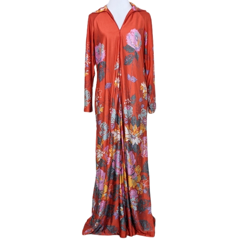 VTG 60's Folie Hostess Floral House Coat Maxi Sz M
